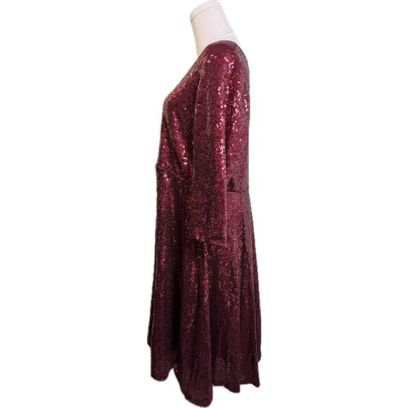 Torrid V-neck 3/4 Sleeve Burgundy Sequin Flared Dress - Size 00 (Medium 8-10) - Picture 3 of 10